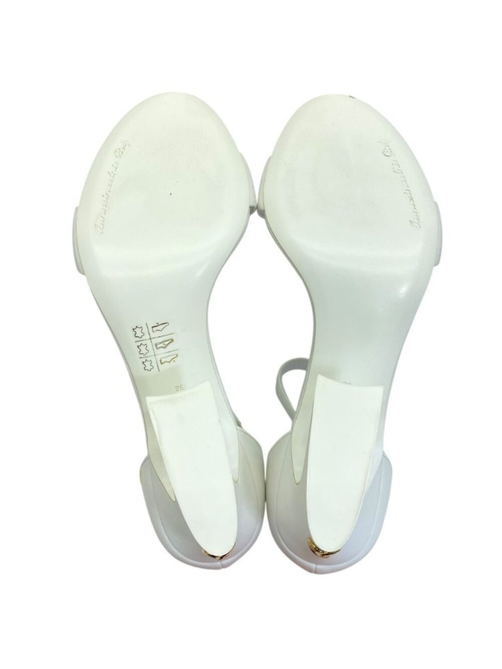 Dolce & Gabbana DG Logo Sandals Heels White Gold Leather & 38 Classic - Picture 9 of 10